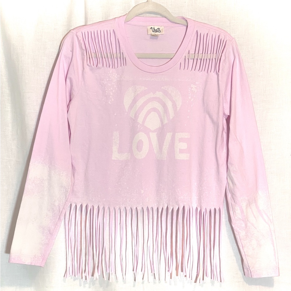 NWT Organic Cotton Hand Dyed Sustainable brand Vois Long Sleeve T-Shirt w Fringe